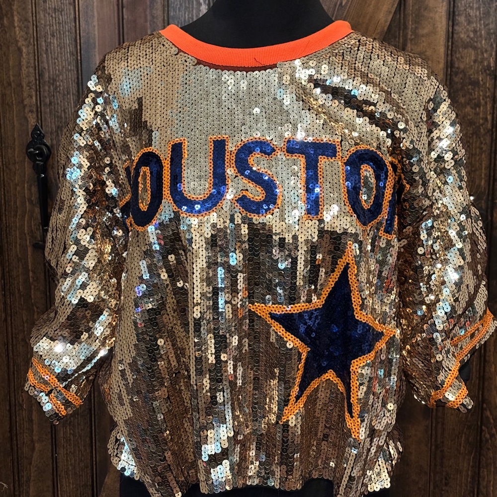 Gold Houston Astros inspired Sequin Top with Star Design